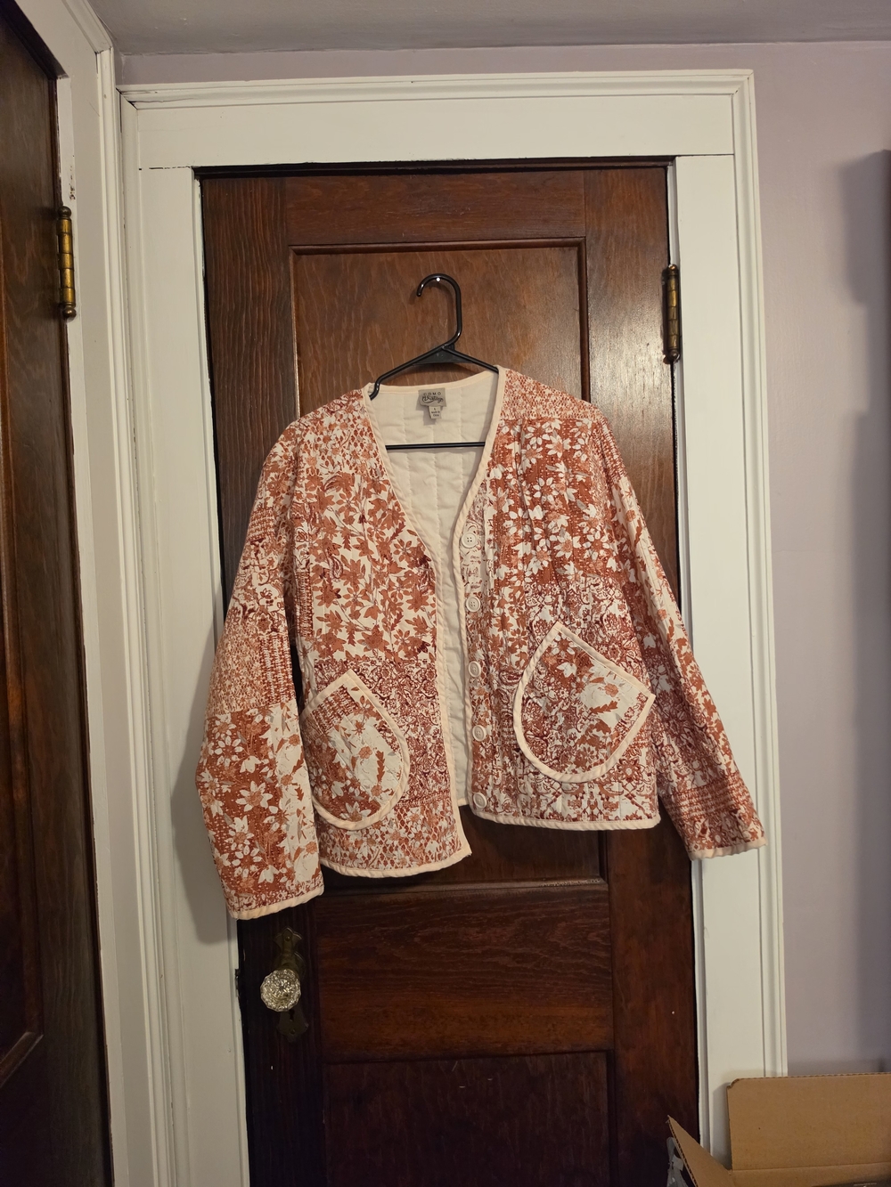 Como Vintage Rust and Cream Quilted Floral Jacket